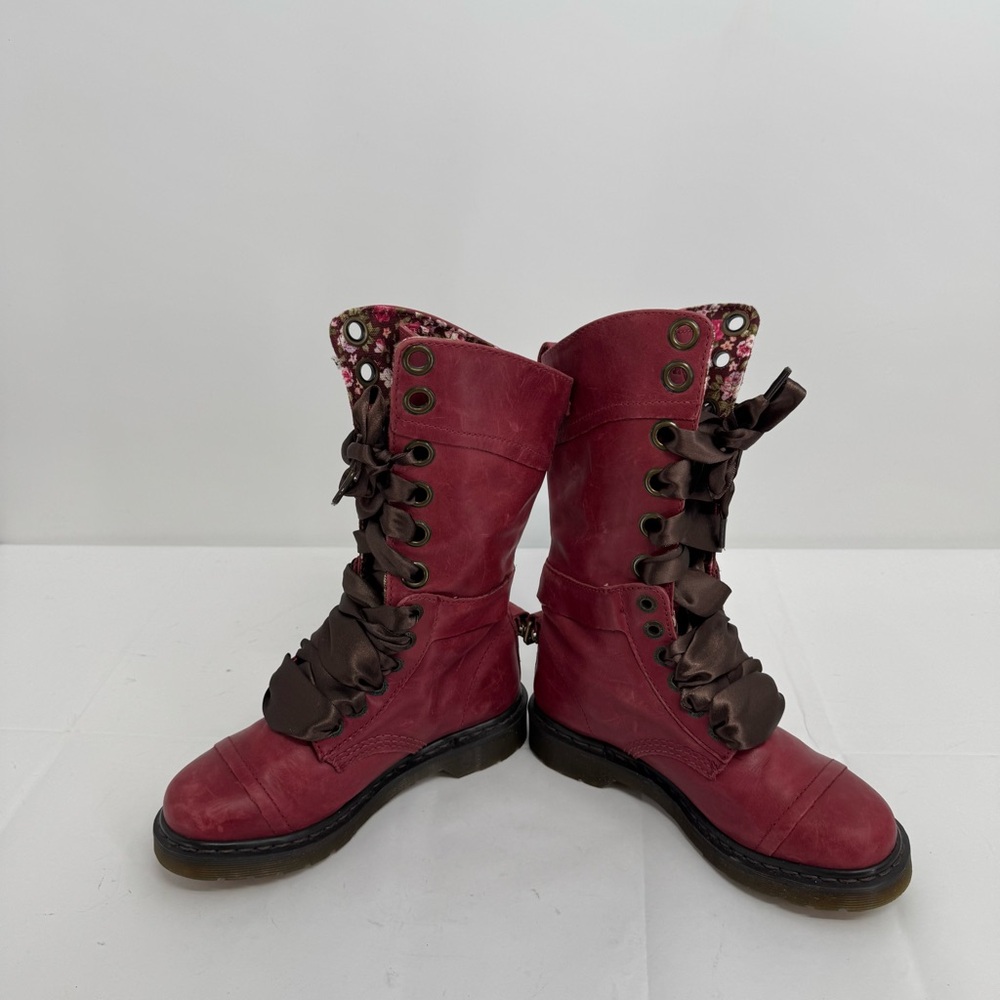 Dr Martens Triumph Size US 6 EU 37 Boots Red Leather Floral Lining Grunge Goth - Picture 6 of 10